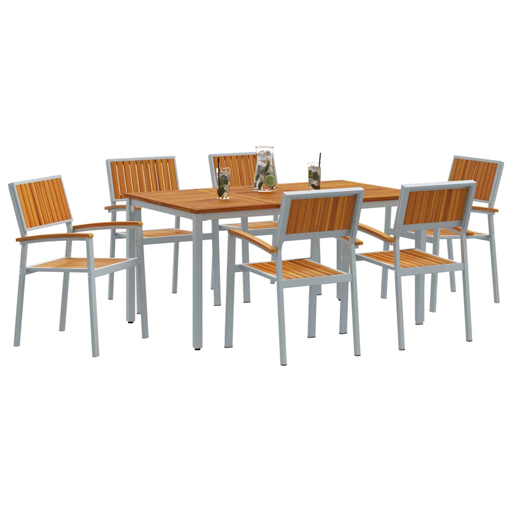 Garten Essgruppe 7 pcs Grau Massivholz Akazie