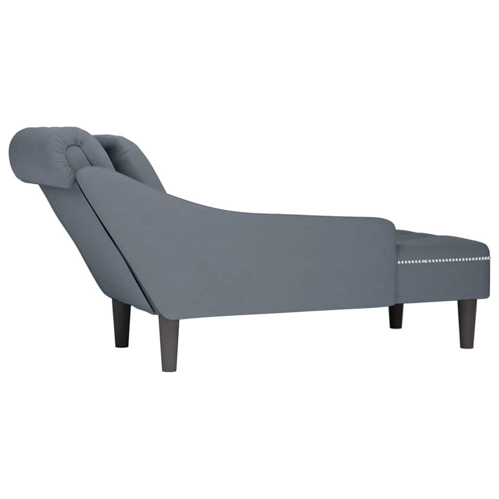 Chaiselongue mit Kissen und Rechter Armlehne Dunkelgrau Samt
