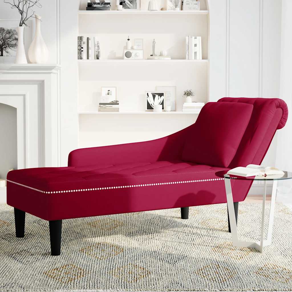 Chaiselongue mit Kissen und Rechter Armlehne Weinrot Samt