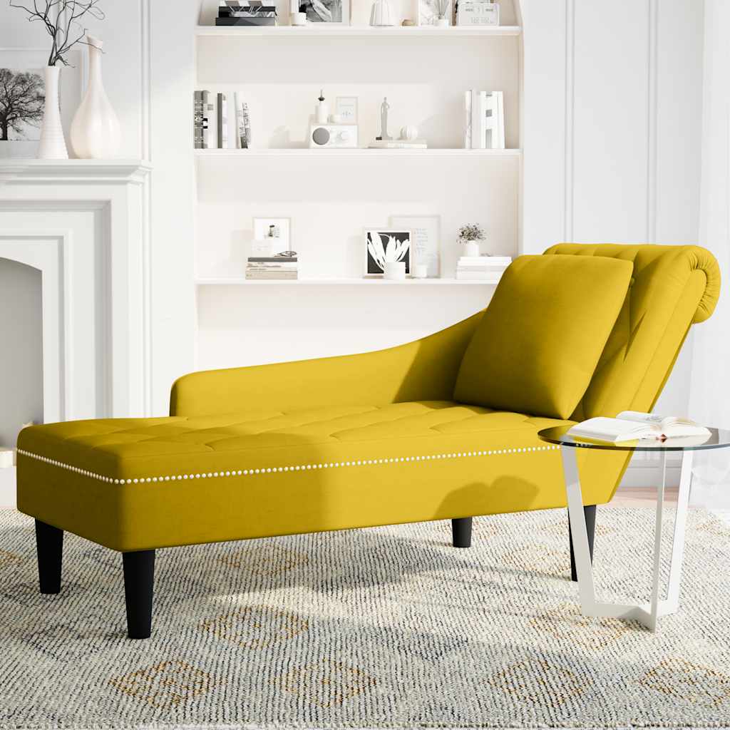 Chaiselongue mit Kissen und Rechter Armlehne Gelb Samt