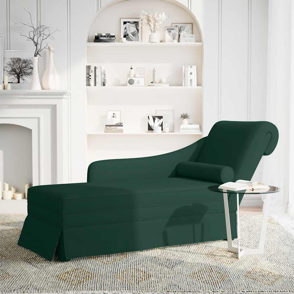 Chaiselongue mit Nackenrolle Rechter Armlehne Dunkelgrün Samt