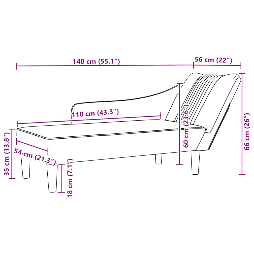 Chaiselongue mit Rechter Armlehne Dunkelgrau Samt