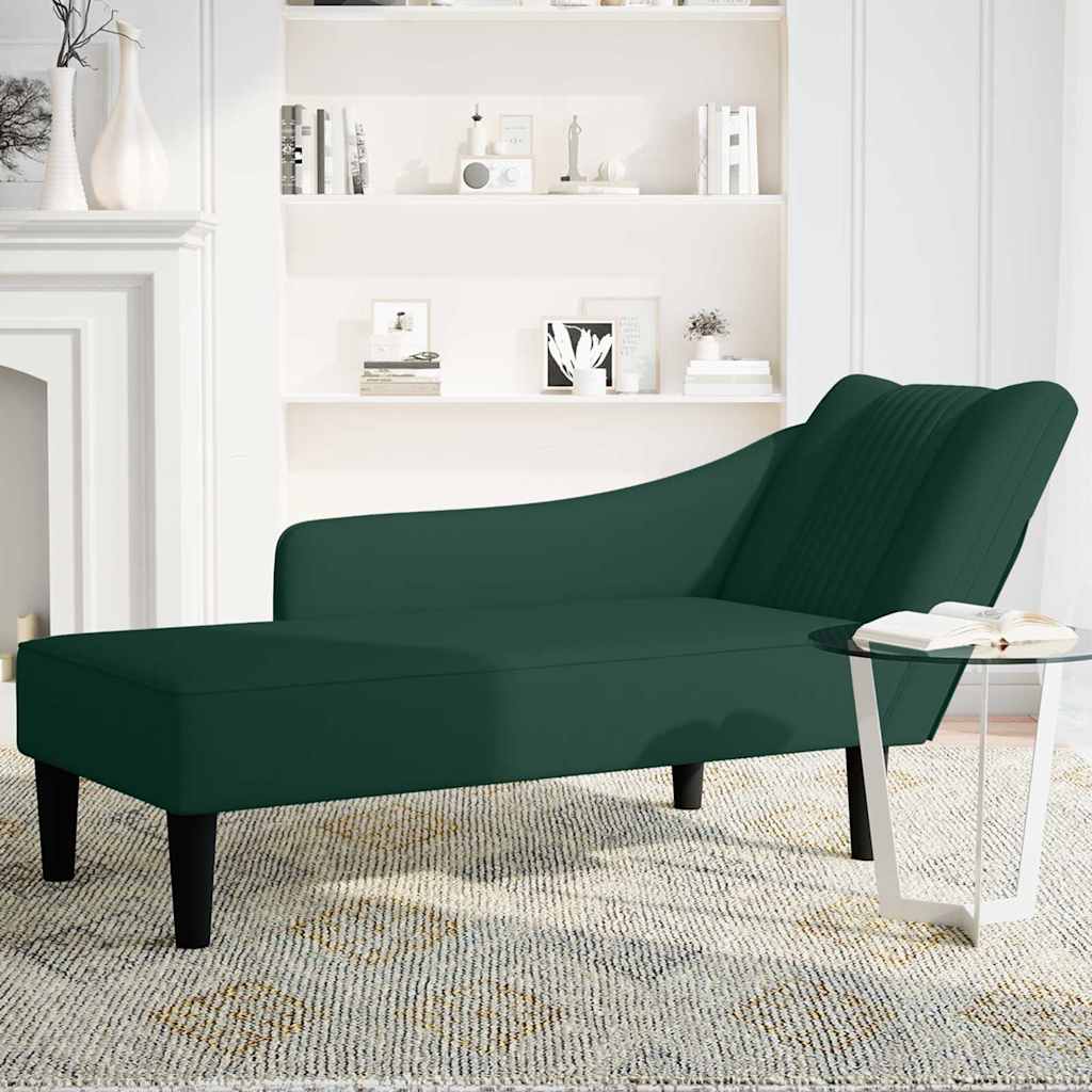 Chaiselongue mit Rechter Armlehne Dunkelgrün Samt