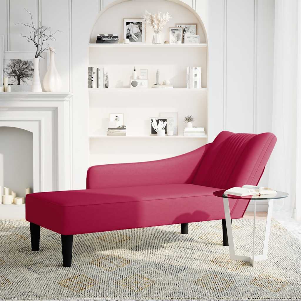 Chaiselongue mit Rechter Armlehne Weinrot Samt