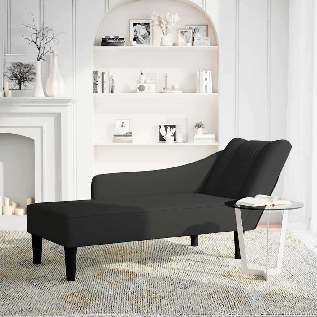 Chaiselongue mit Rechter Armlehne Schwarz Samt