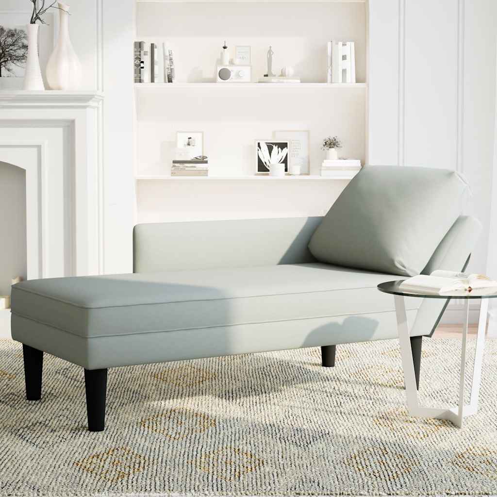 Chaiselongue mit Kissen und Rechter Armlehne Hellgrau Samt
