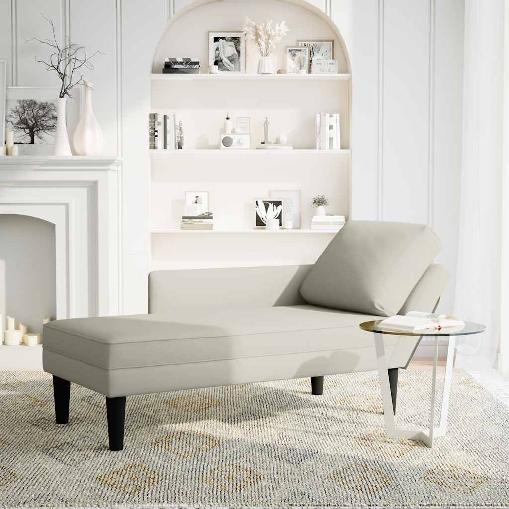 Chaiselongue mit Kissen und Rechter Armlehne Creme Samt