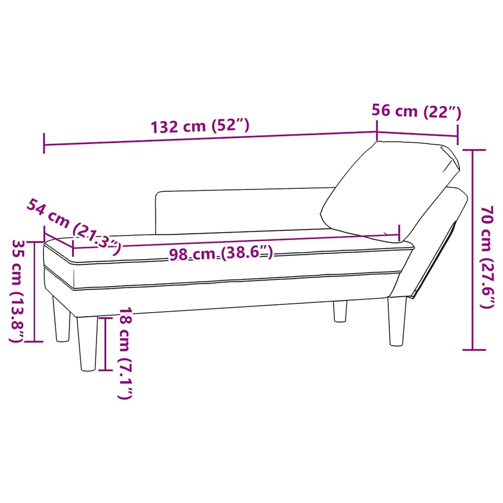 Chaiselongue mit Kissen Creme Cordstoff