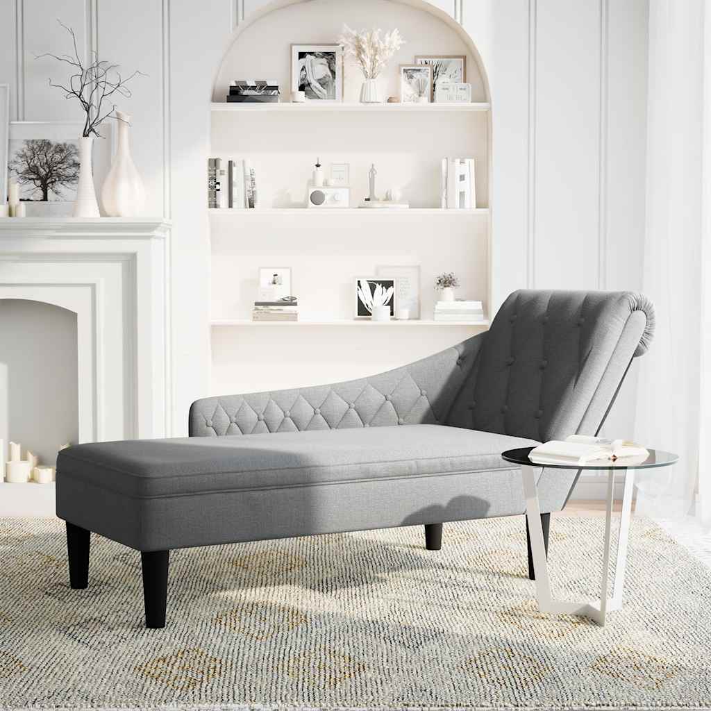 Chaiselongue mit Kissen und Rechter Armlehne Hellgrau Stoff