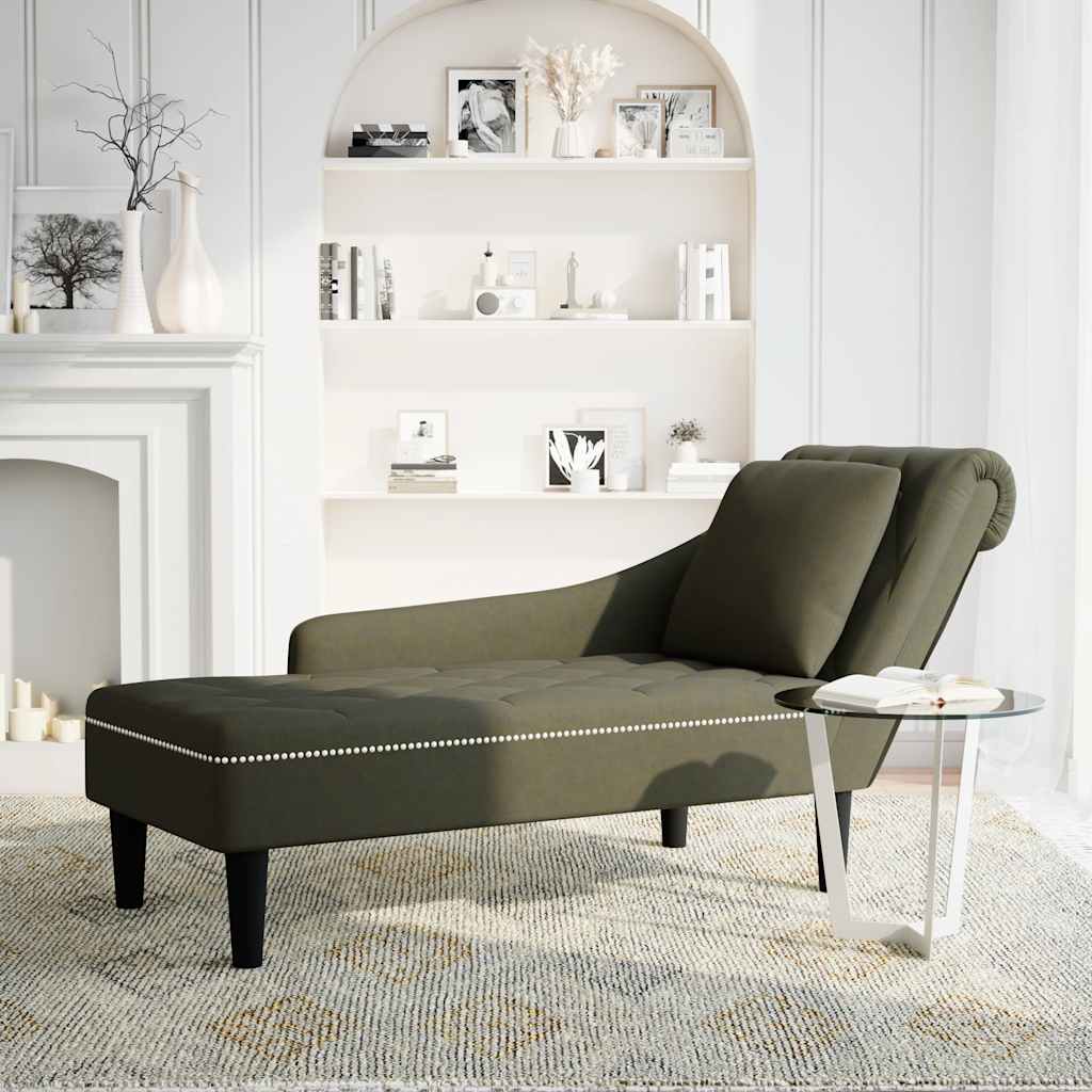 Chaiselongue mit Kissen & Rechter Armlehne Armeegrün Kunstleder