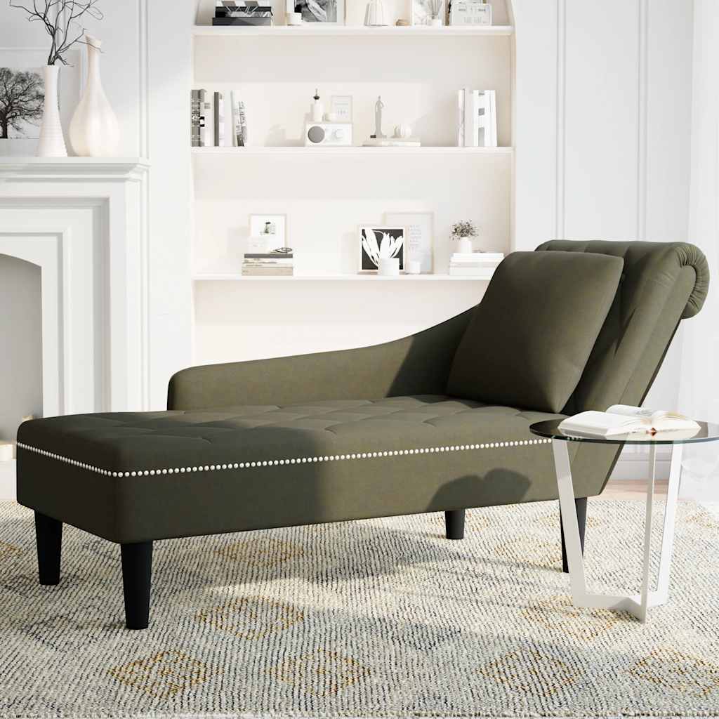 Chaiselongue mit Kissen & Rechter Armlehne Armeegrün Kunstleder