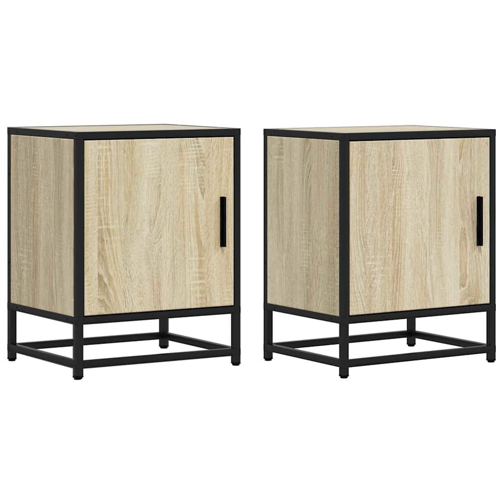 Nachttische 2 Stk. Sonoma-Eiche 40x31x50cm Holzwerkstoff Metall