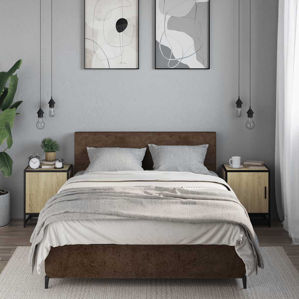 Nachttische 2 Stk. Sonoma-Eiche 40x31x50cm Holzwerkstoff Metall