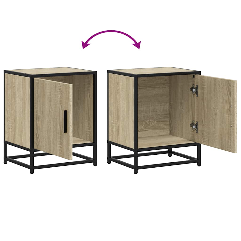 Nachttische 2 Stk. Sonoma-Eiche 40x31x50cm Holzwerkstoff Metall