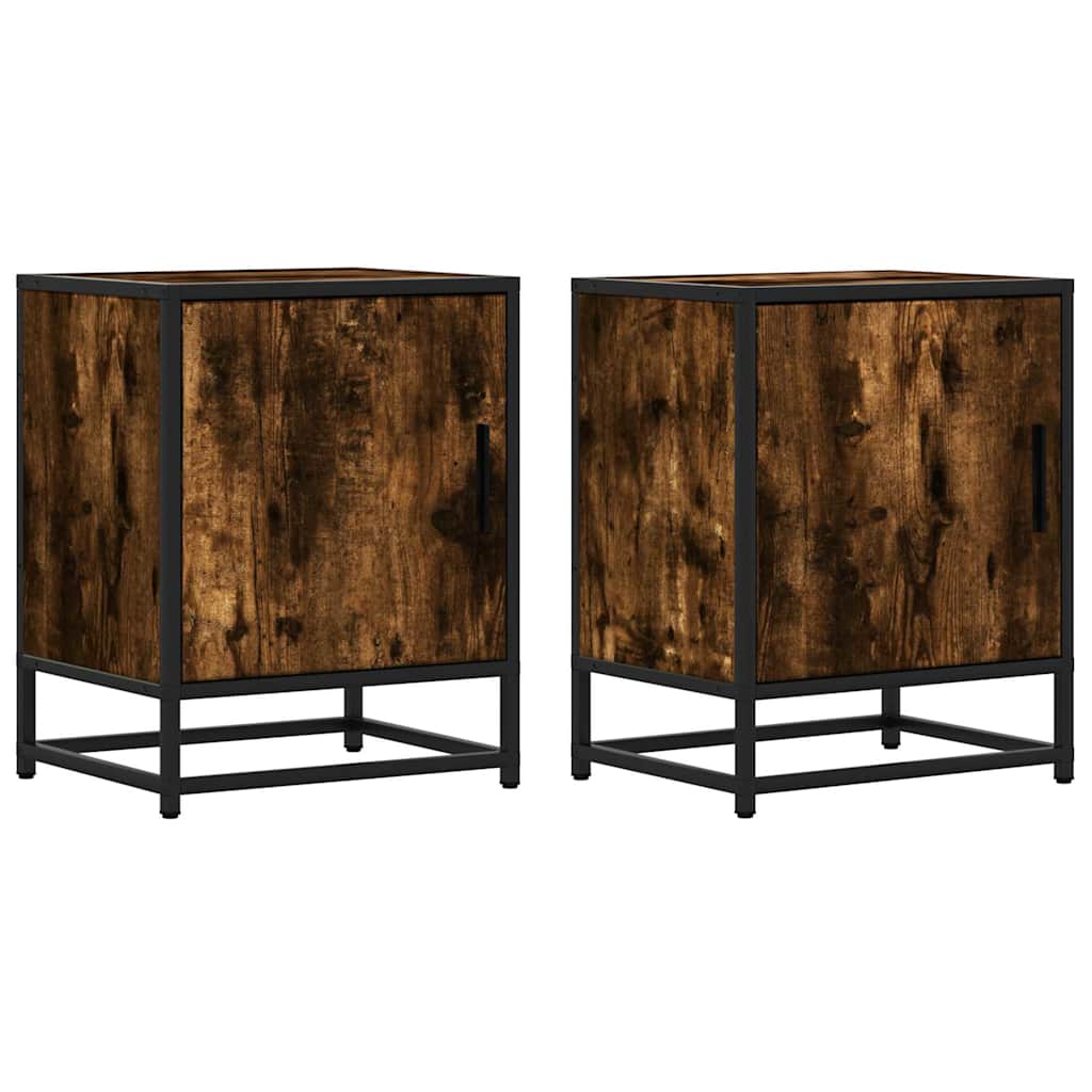 Nachttische 2 Stk. Räuchereiche 40x31x50cm Holzwerkstoff Metall