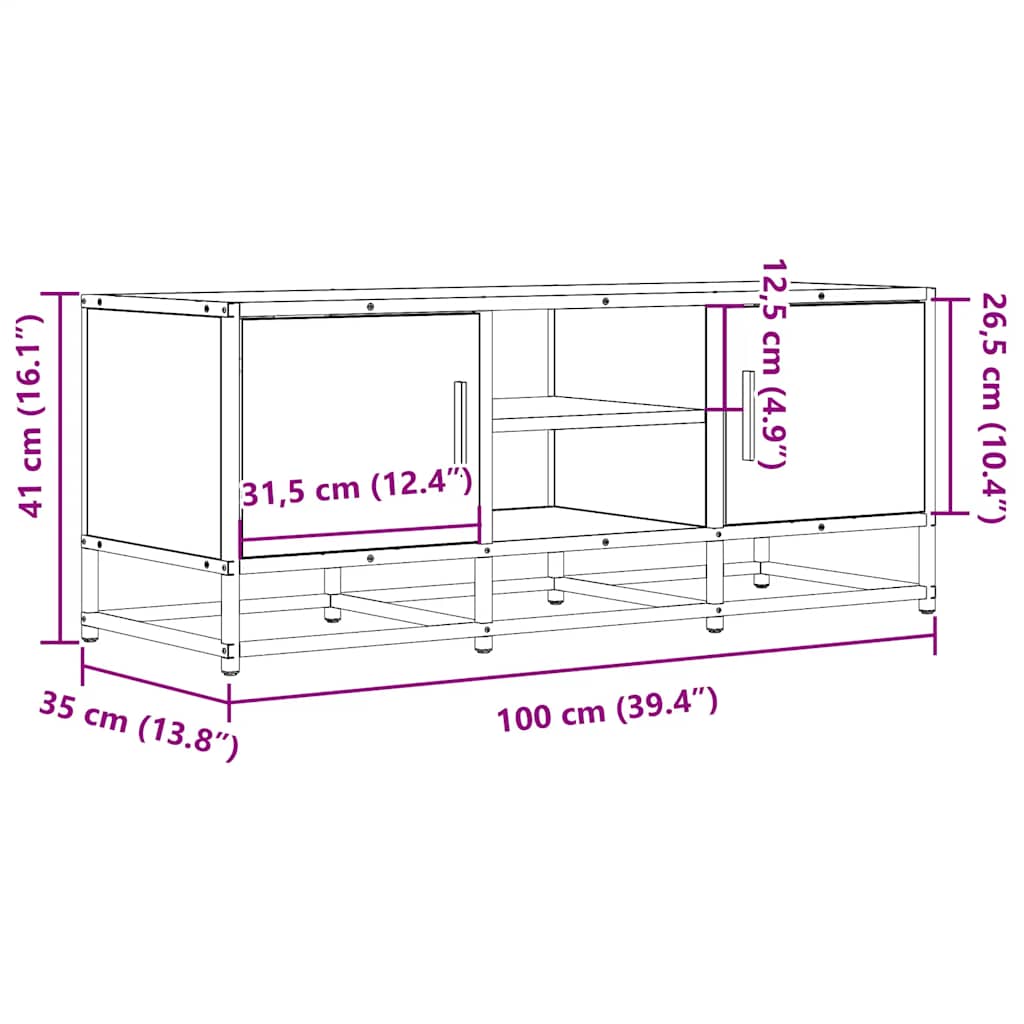 TV-Schrank Schwarz 100x35x41 cm Holzwerkstoff und Metall