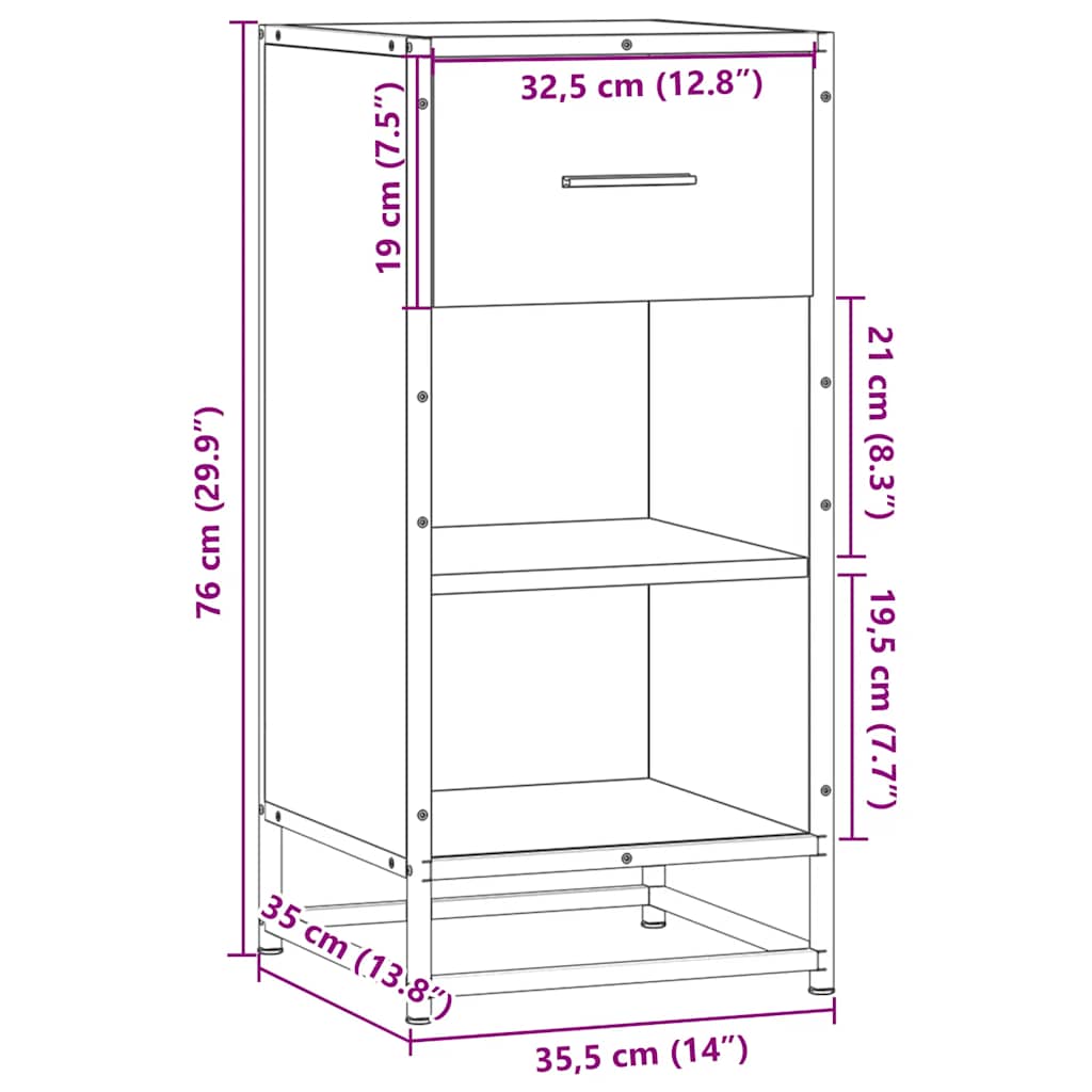 Sideboard Sonoma-Eiche 35,5x35x76 cm Holzwerkstoff und Metall