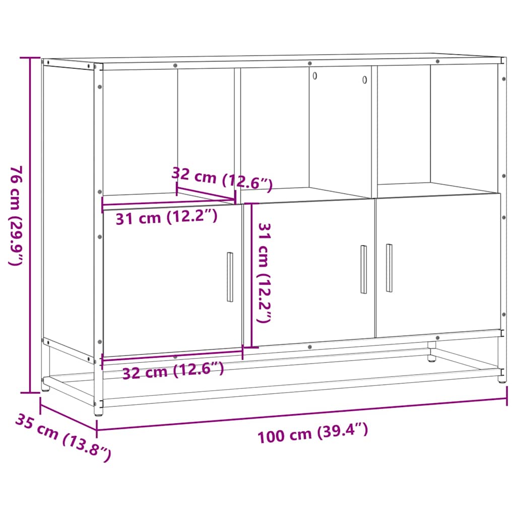 Sideboard Braun Eichen-Optik 100x35x76 cm Holzwerkstoff