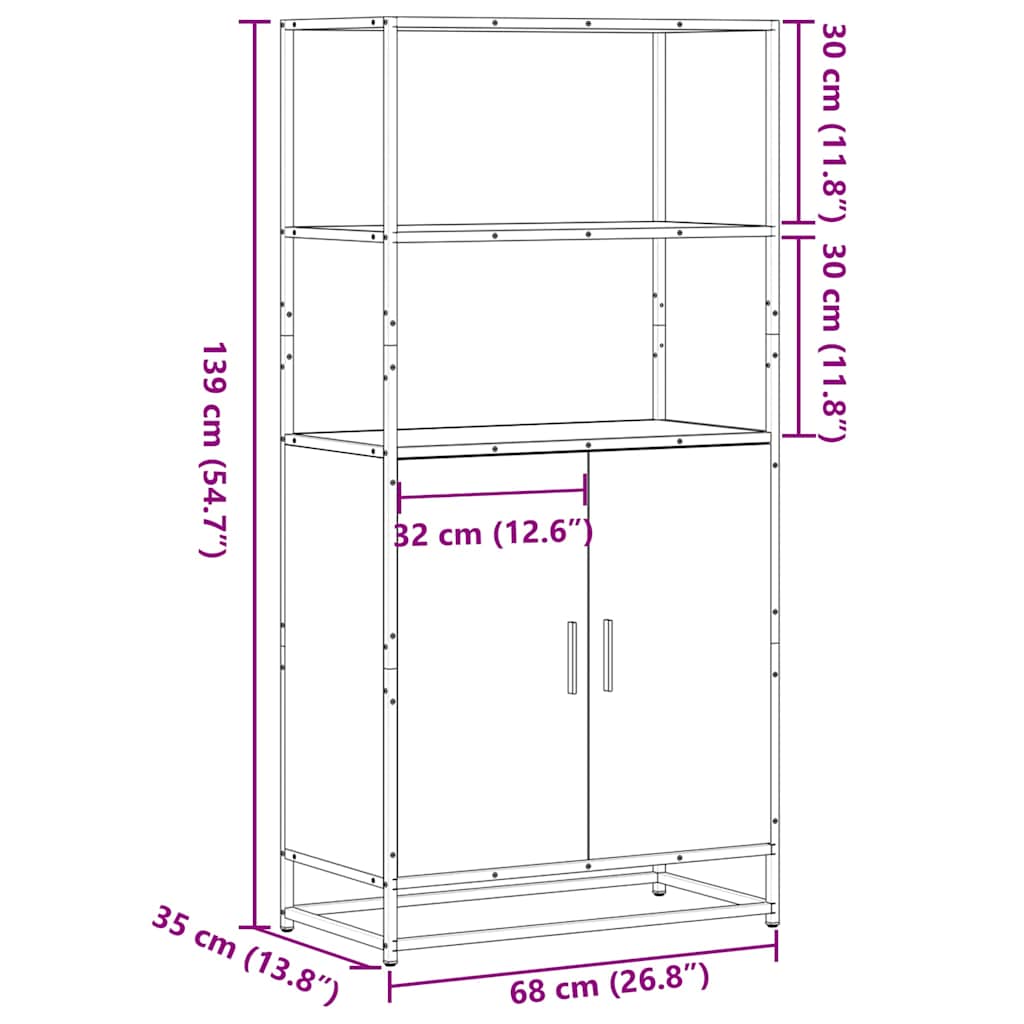 Highboard Sonoma-Eiche 68x35x139 cm Holzwerkstoff und Metall