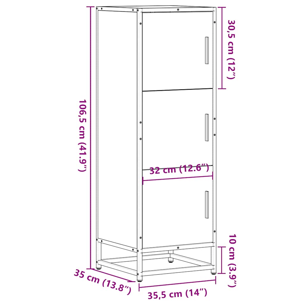Highboard Räuchereiche 35,5x35x106,5 cm Holzwerkstoff Metall
