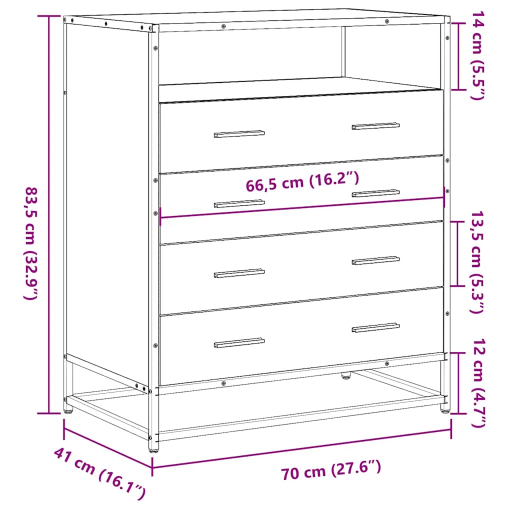 Schubladenschrank Schwarz 70x41x83,5 cm Holzwerkstoff