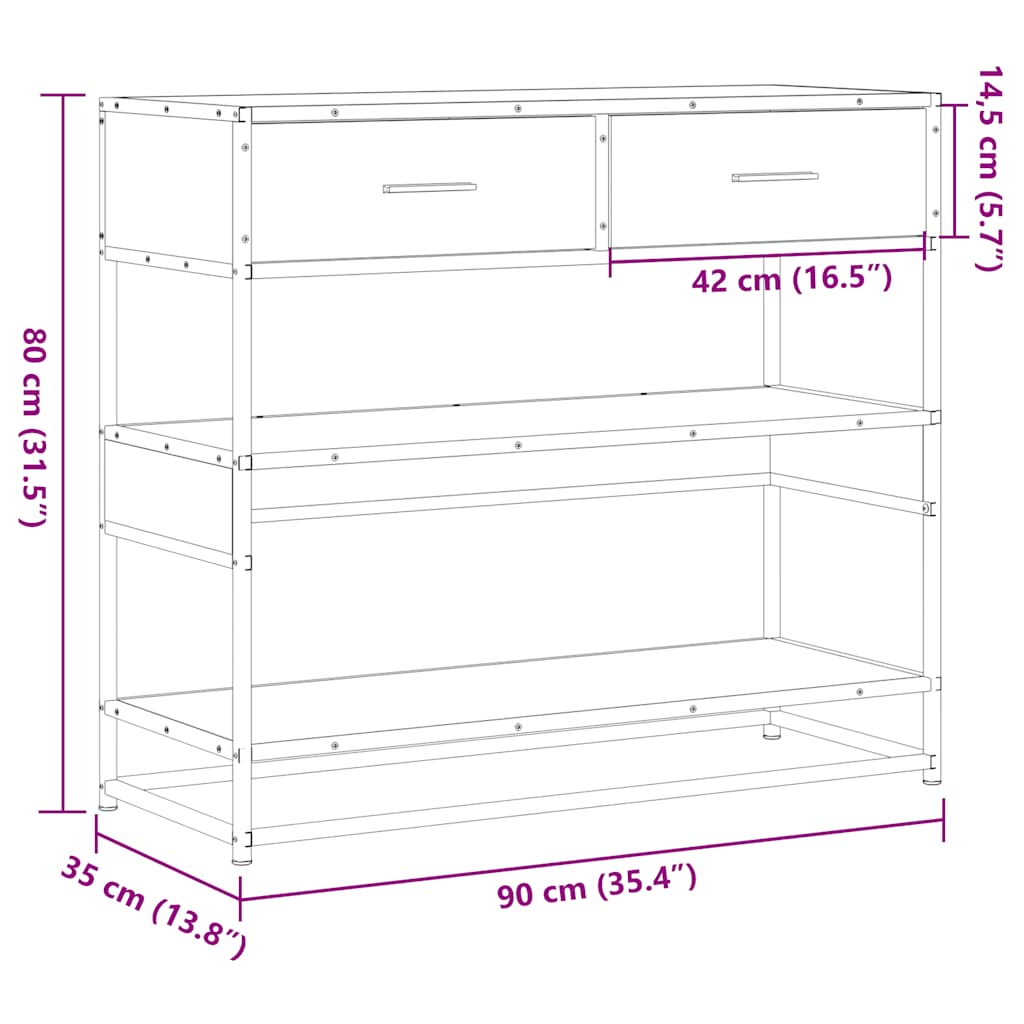 Konsolentisch Sonoma-Eiche 90x35x80 cm Holzwerkstoff