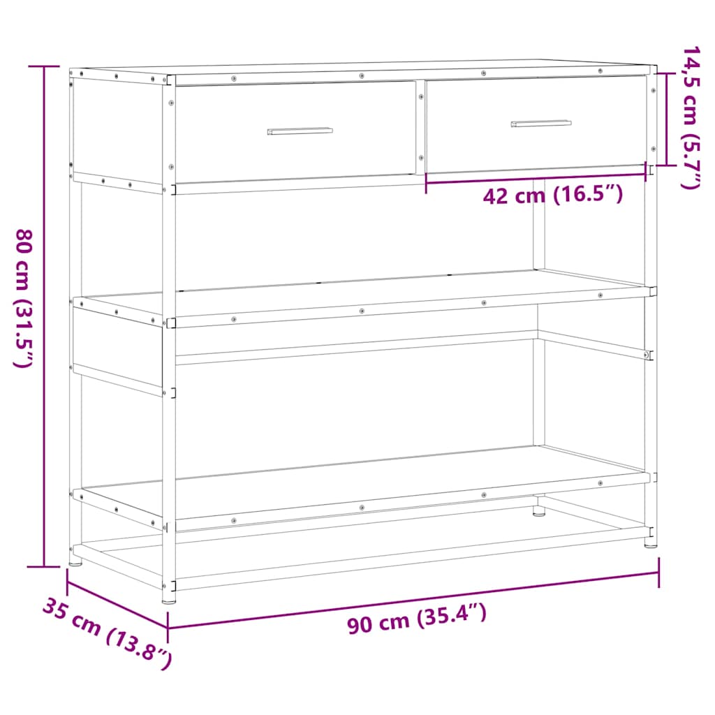 Konsolentisch Braun Eichen-Optik 90x35x80 cm Holzwerkstoff