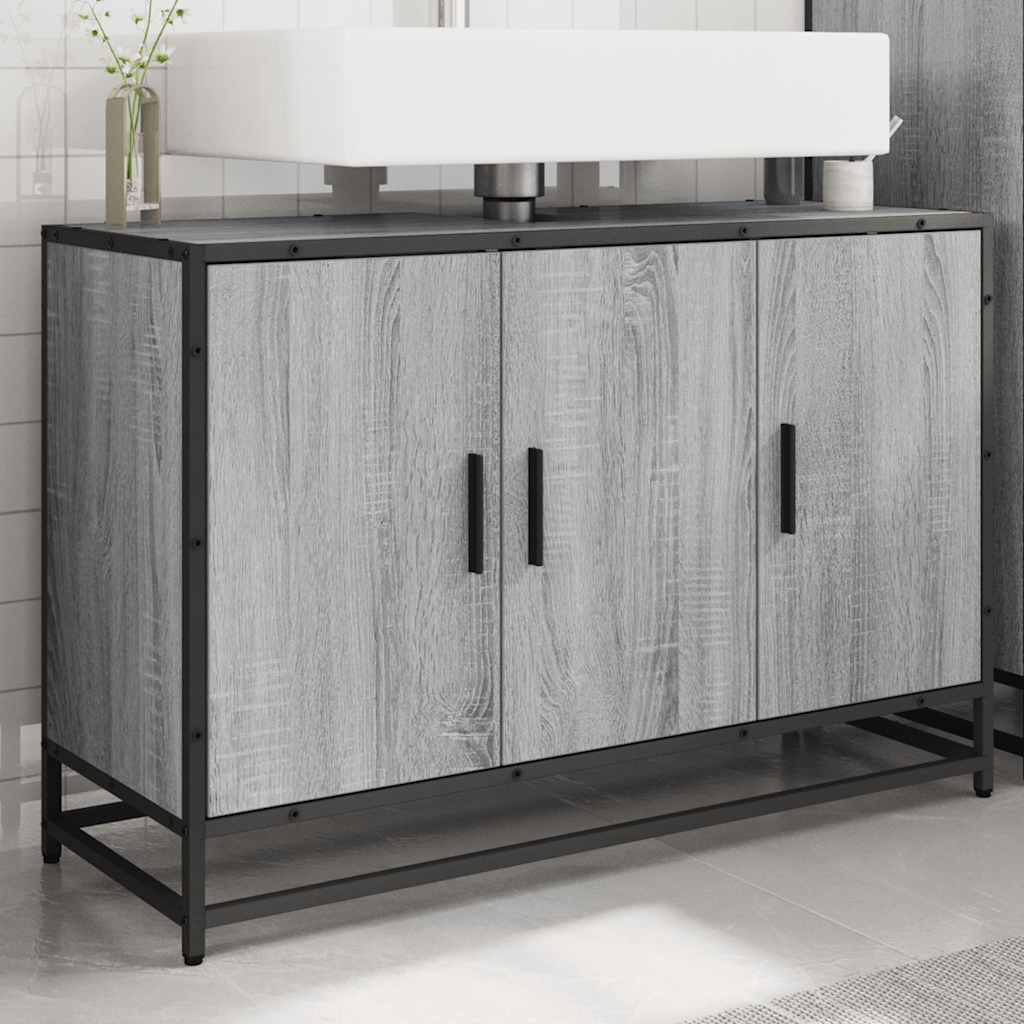 Waschbeckenunterschrank Grau Sonoma 90x33x60 cm Holzwerkstoff