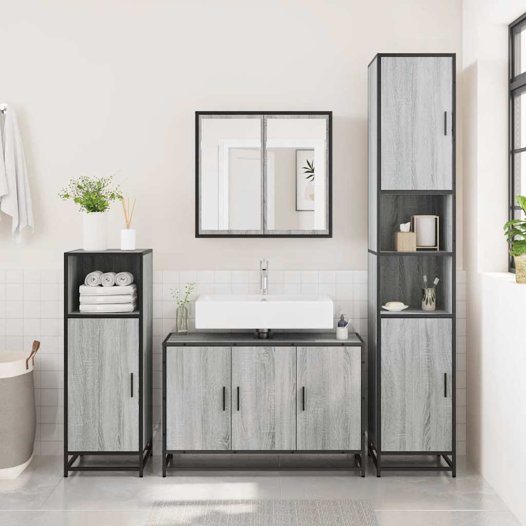 Waschbeckenunterschrank Grau Sonoma 90x33x60 cm Holzwerkstoff