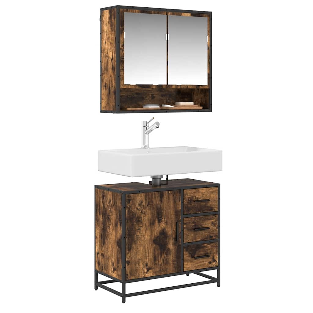 Waschbeckenunterschrank Räuchereiche 65x33x60 cm Holzwerkstoff