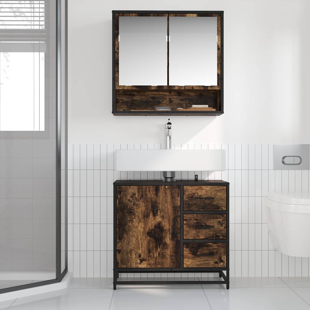Waschbeckenunterschrank Räuchereiche 65x33x60 cm Holzwerkstoff