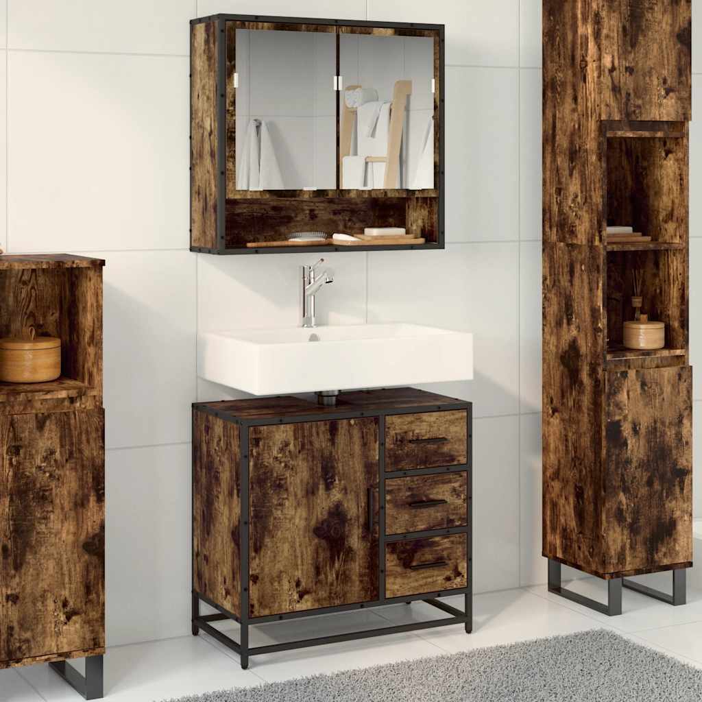 Waschbeckenunterschrank Räuchereiche 65x33x60 cm Holzwerkstoff