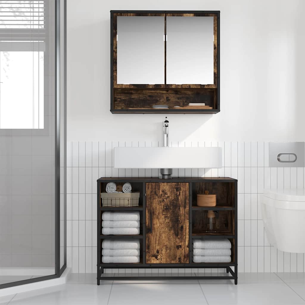 Waschbeckenunterschrank Räuchereiche 80x33x60 cm Holzwerkstoff