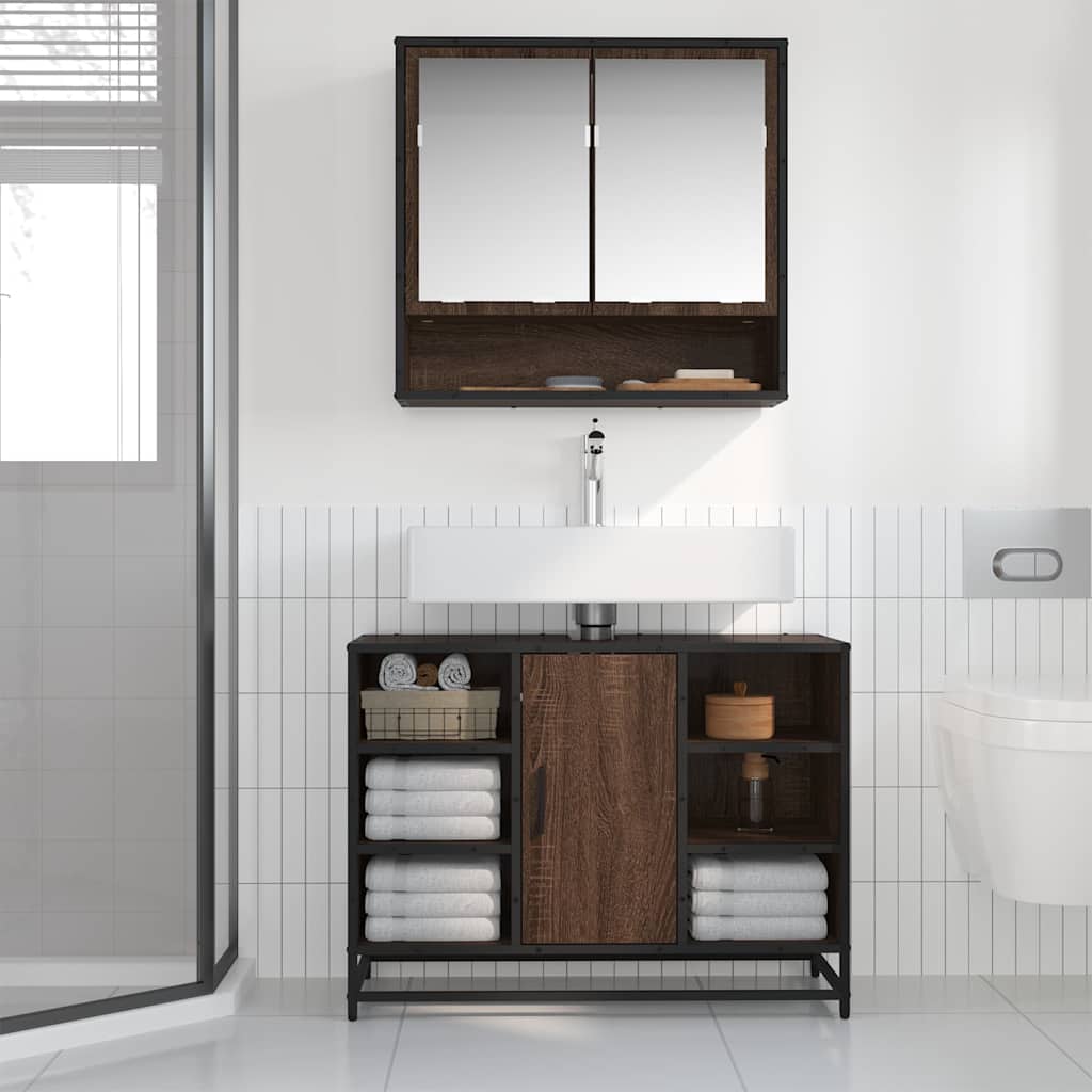 Waschbeckenunterschrank Braun Eichen-Optik 80x33x60 cm