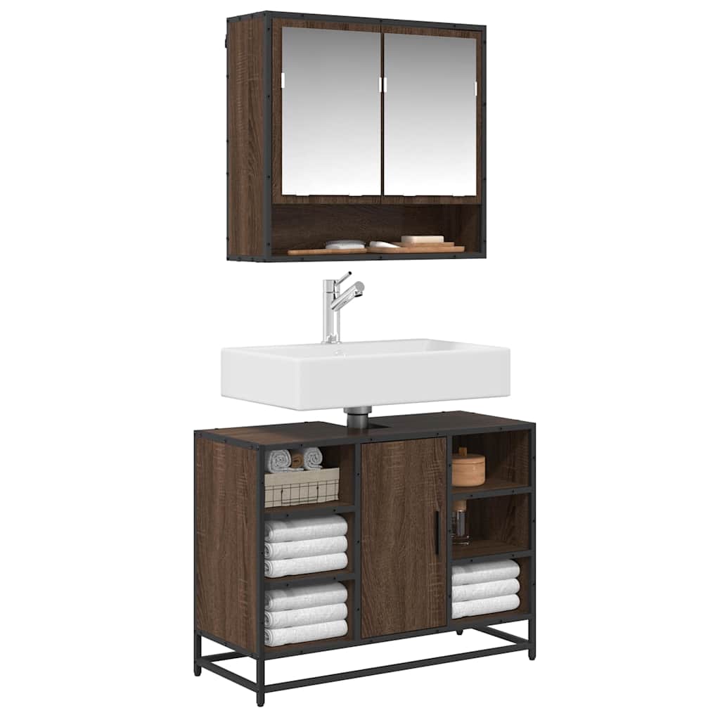 Waschbeckenunterschrank Braun Eichen-Optik 80x33x60 cm