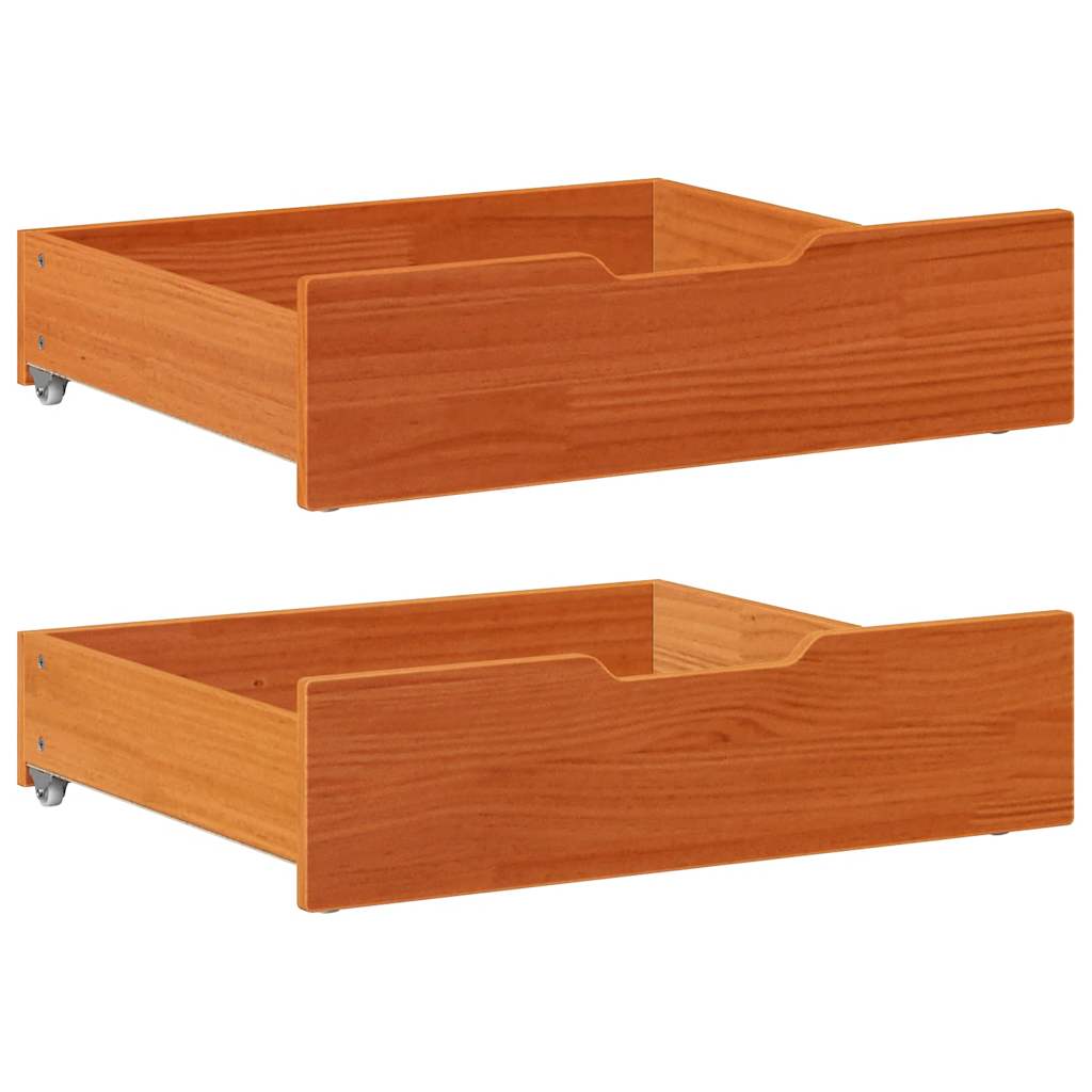 Bettschubladen 2 Stk. Wachsbraun 75x55x17 cm Massivholz Kiefer