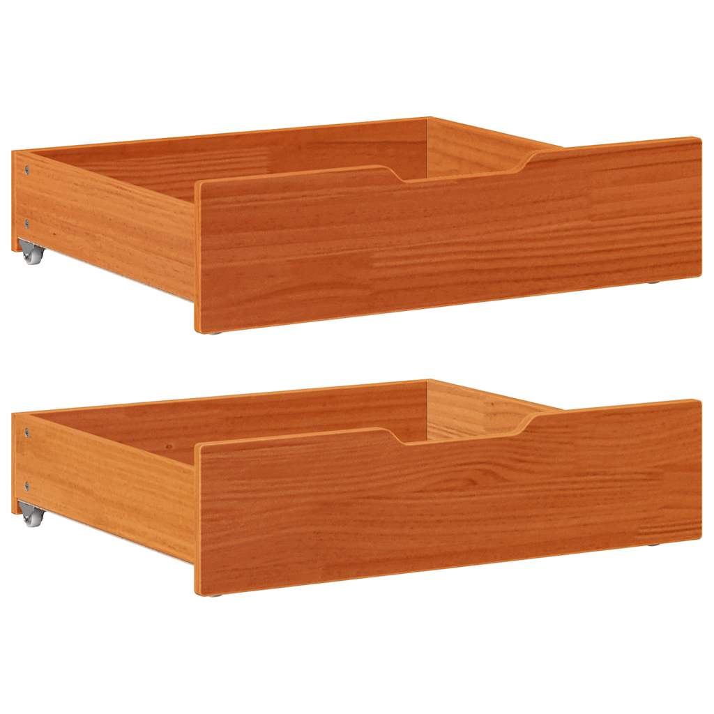 Bettschubladen 2 Stk. Wachsbraun 65x55x17 cm Massivholz Kiefer