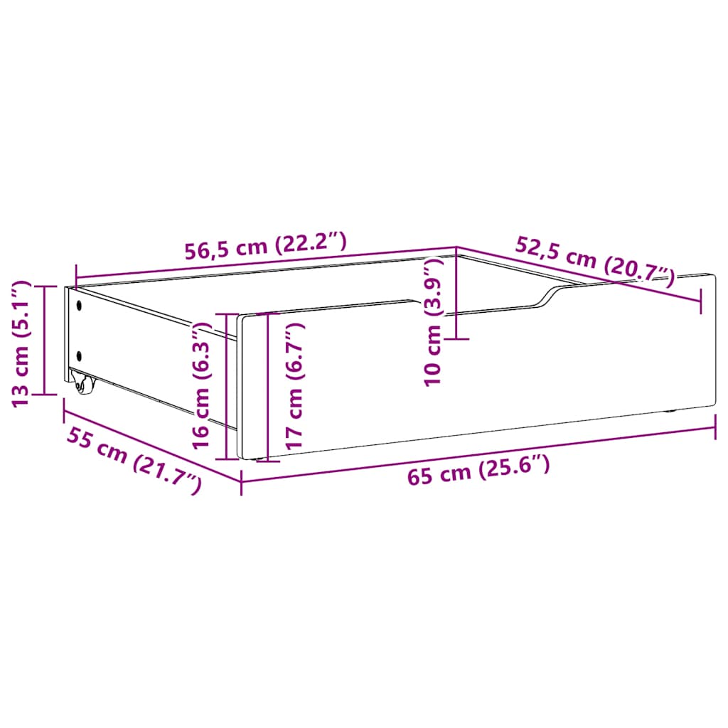 Bettschubladen 2 Stk. Wachsbraun 65x55x17 cm Massivholz Kiefer