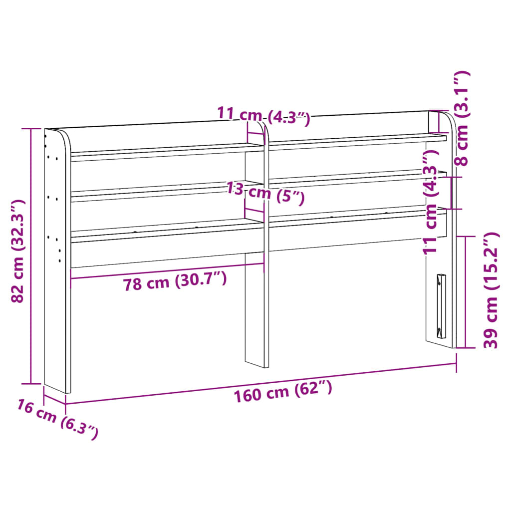 Kopfteil mit Ablagen Wachsbraun 150 cm Massivholz Kiefer
