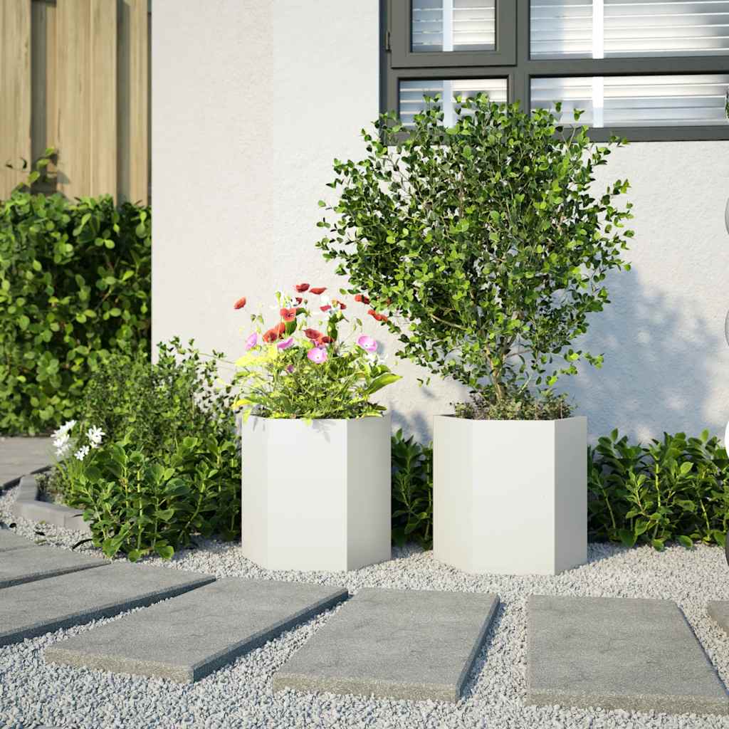 Garten-Pflanzgefäße 2 Stück Weiß Sechseckig 46x40x45 Stahl