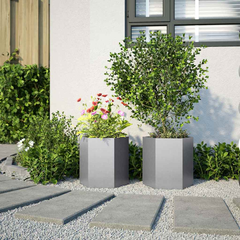 Garten-Pflanzgefäße 2Stk.Sechseckig 46x40x45cm Verzinkter Stahl
