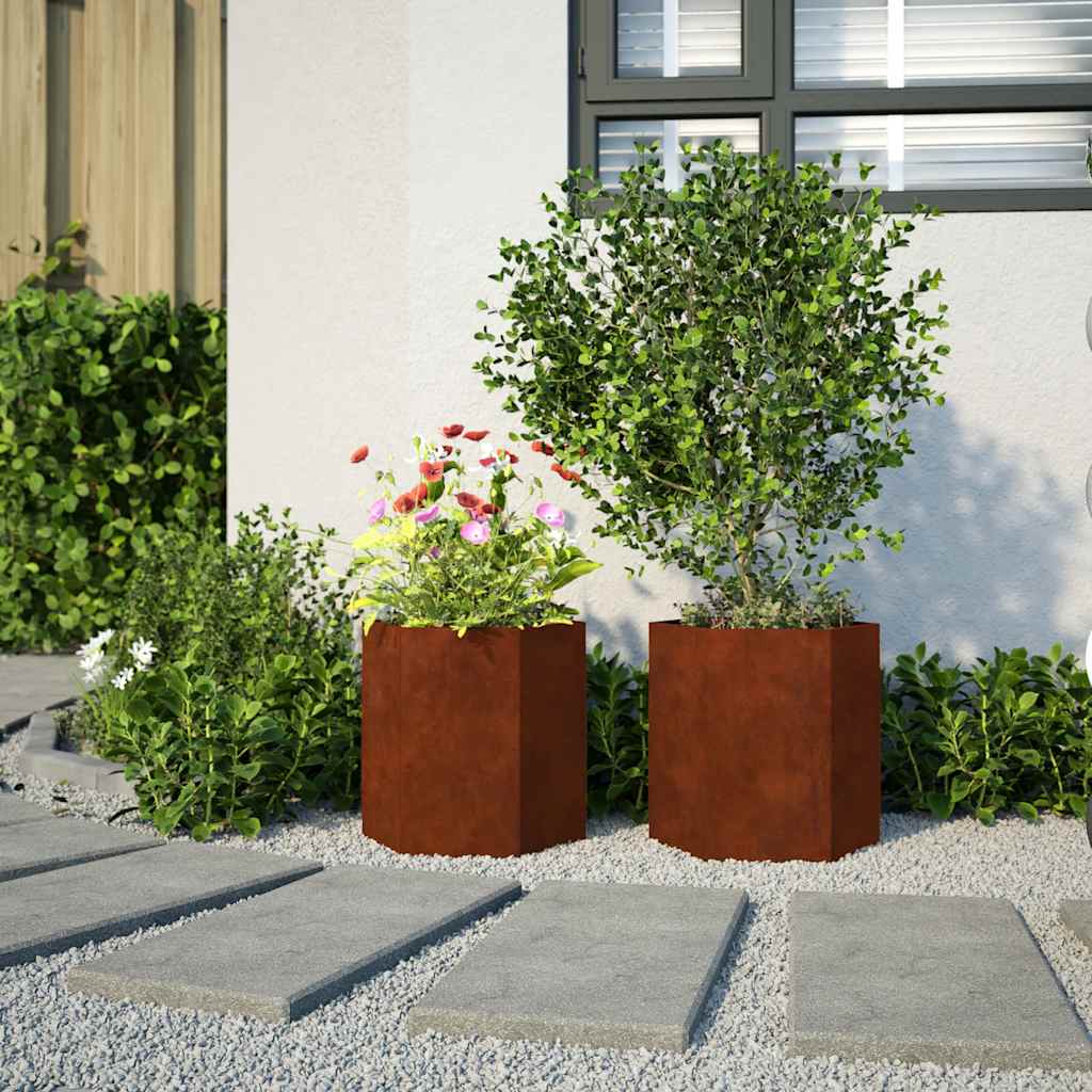 Pflanzkübel 2 Stk. Sechseckig 46x40x45 cm Wetterfester Stahl