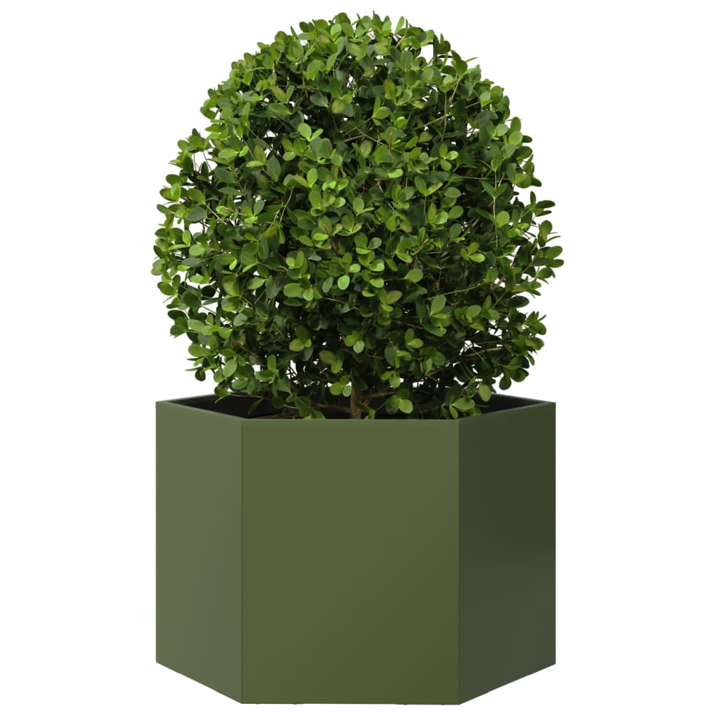 Pflanzkübel Olivgrün Sechseckig 69x60x45 Stahl
