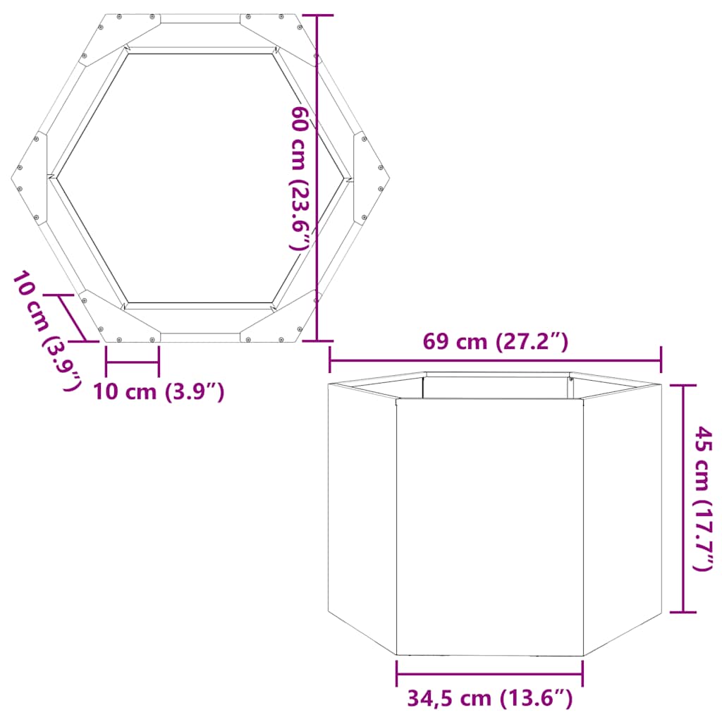 Pflanzkübel Sechseckig 69x60x45 Verzinkter Stahl