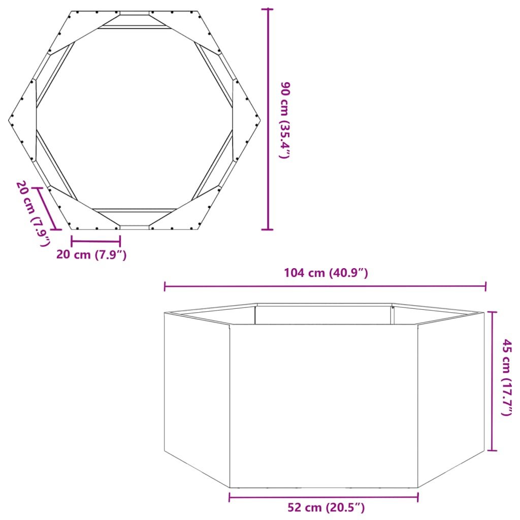 Pflanzkübel Weiß Sechseckig 104x90x45 Stahl