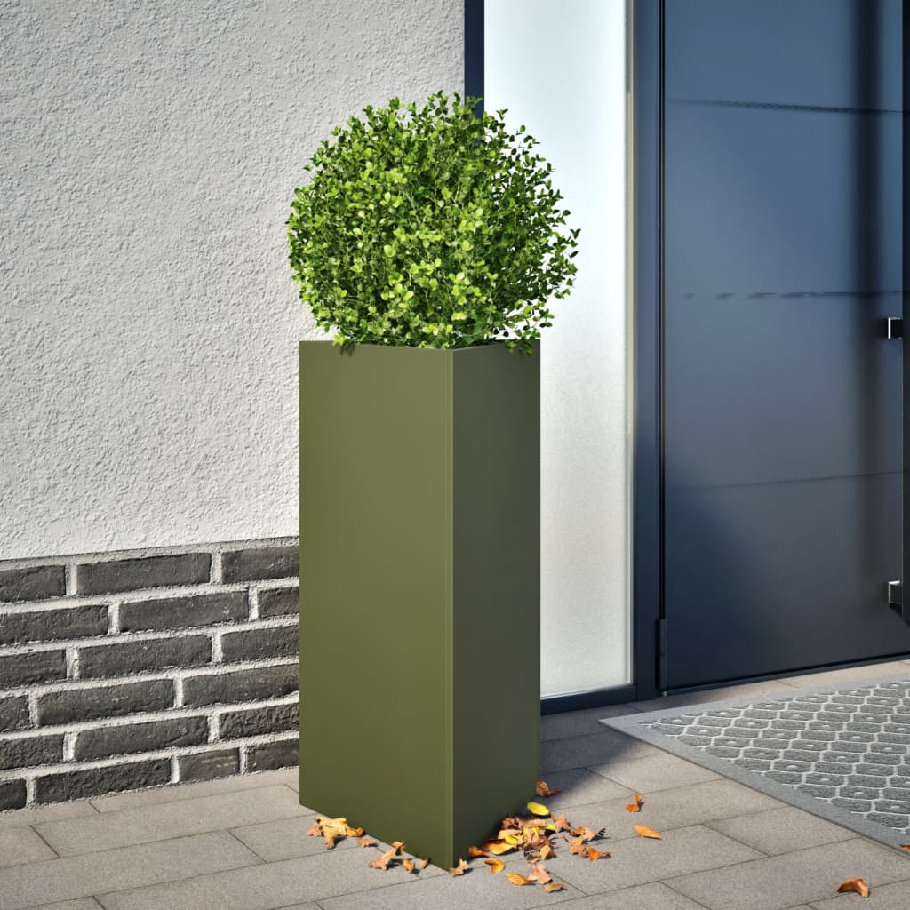 Pflanzkübel Olivgrün Dreieckig 40x34,5x75 cm Stahl