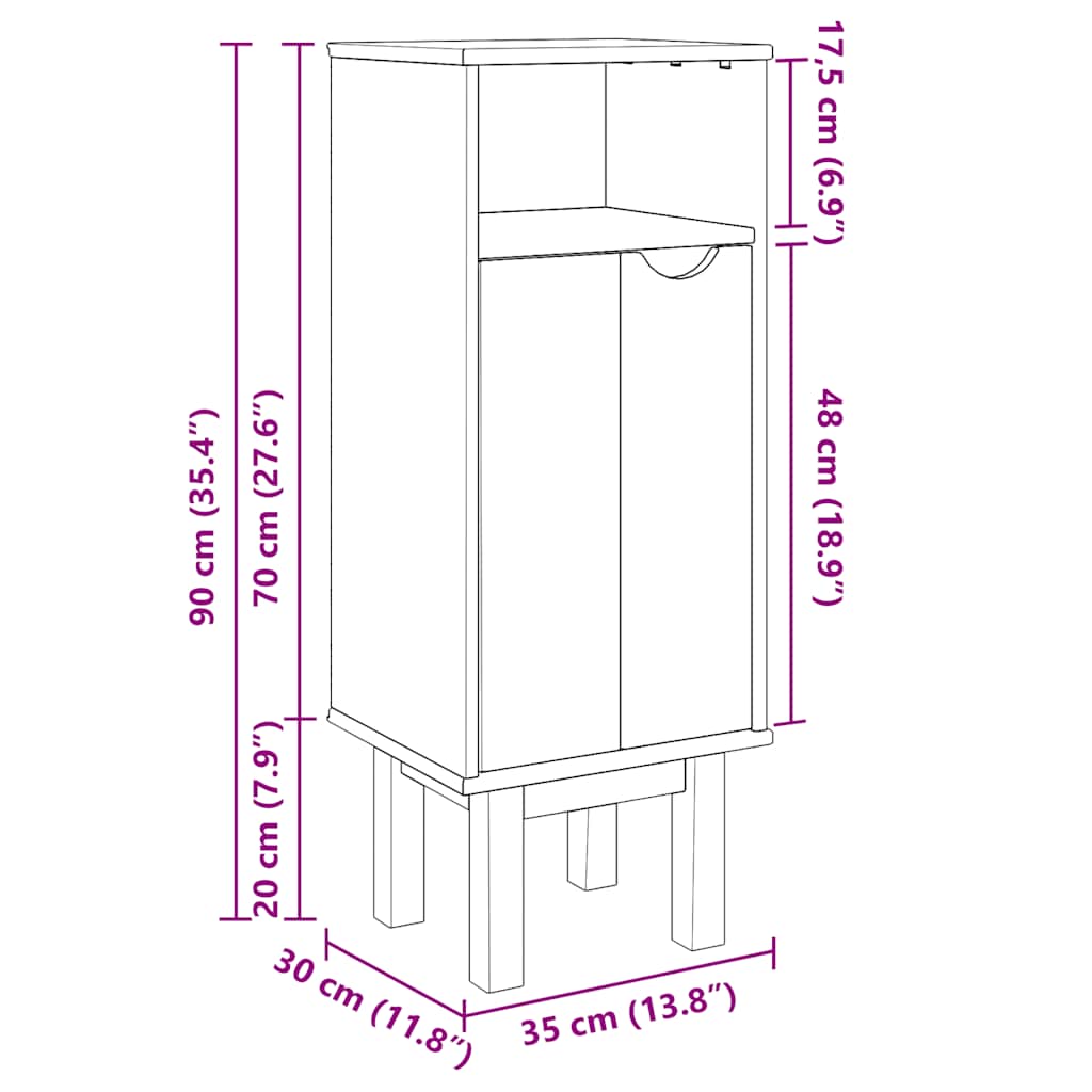 Badschrank OTTA 35x30x90 cm Massivholz Kiefer