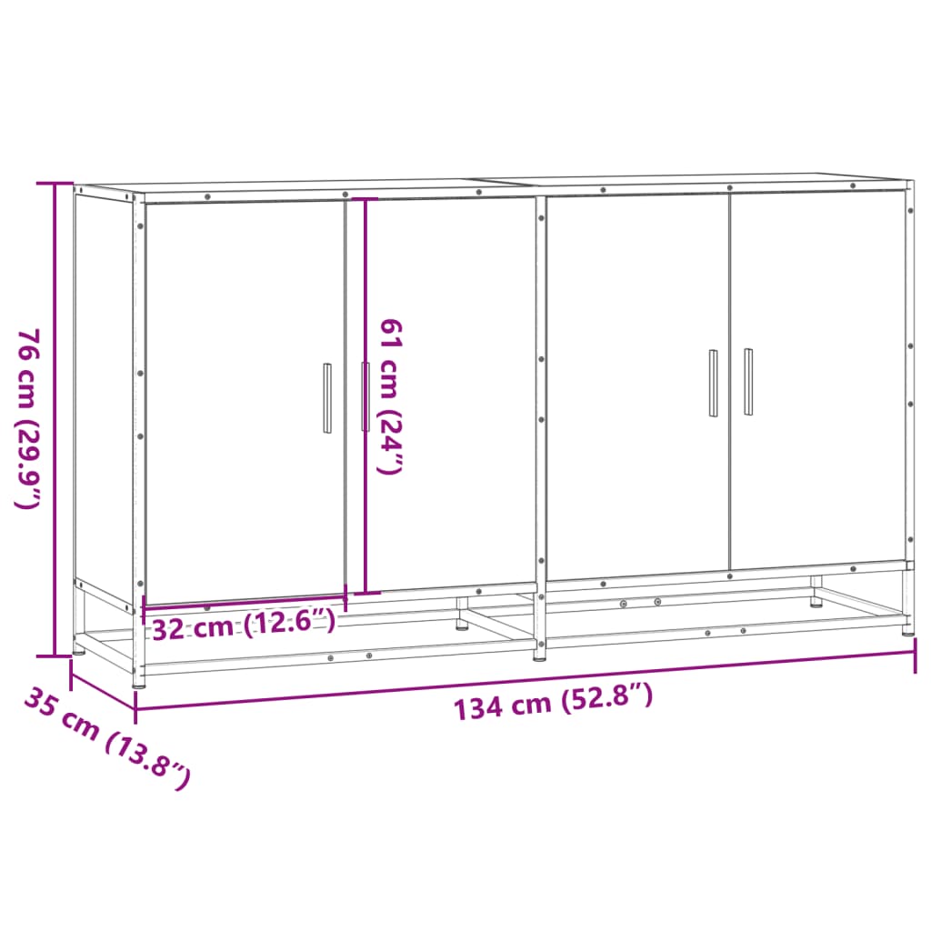 Sideboard Grau Sonoma 134x35x76 cm Holzwerkstoff