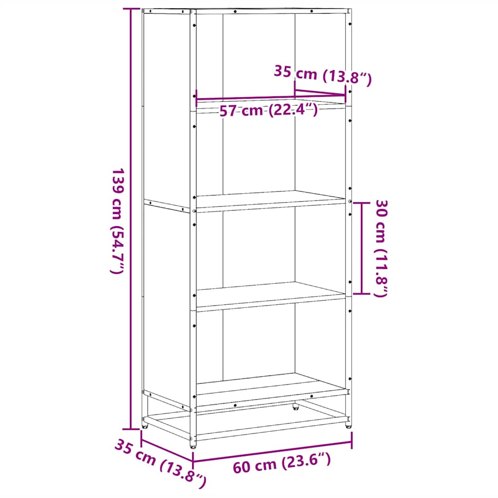 Bücherregal Schwarz 60x35x139 cm Holzwerkstoff