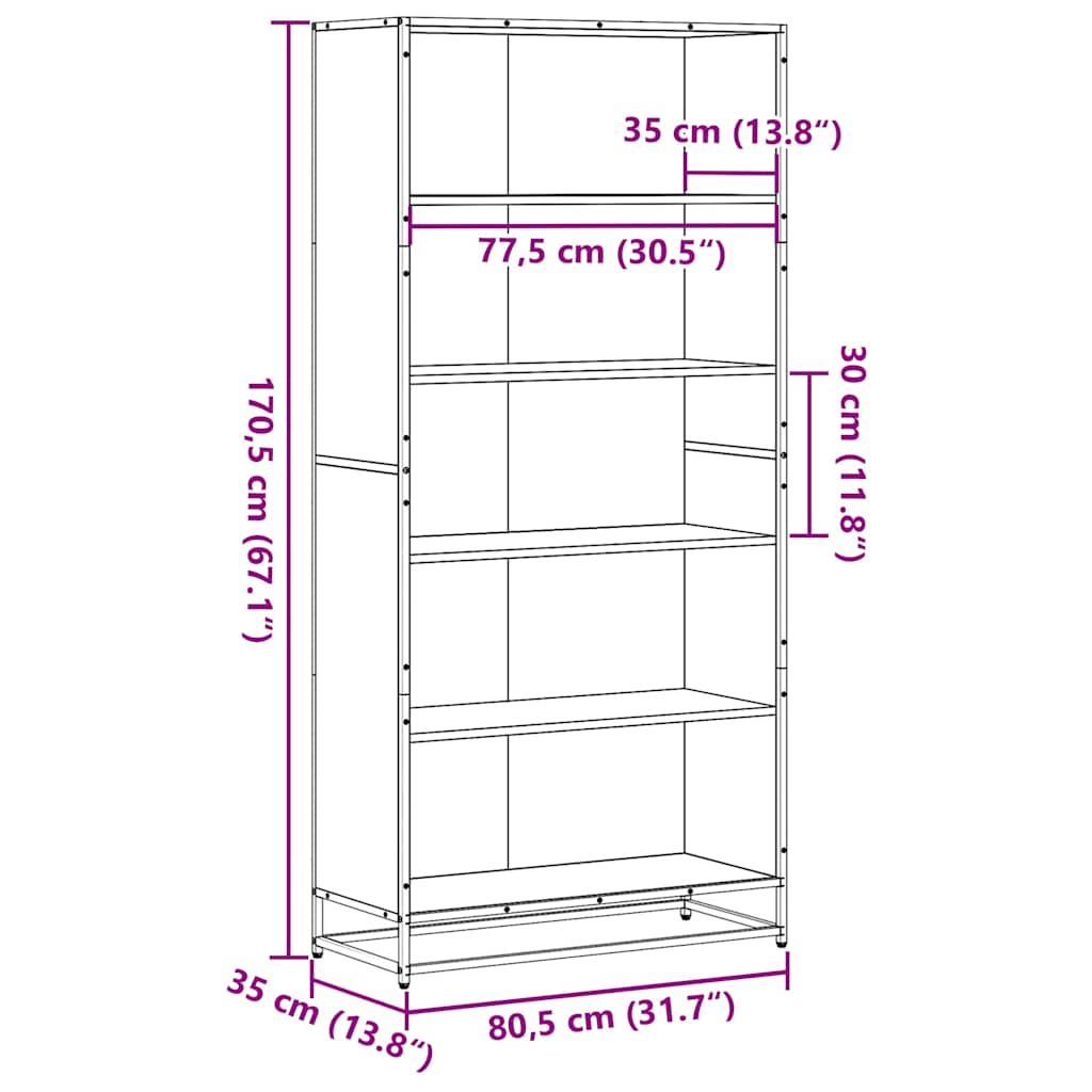 Bücherregal Grau Sonoma 80,5x35x170,5 cm Holzwerkstoff